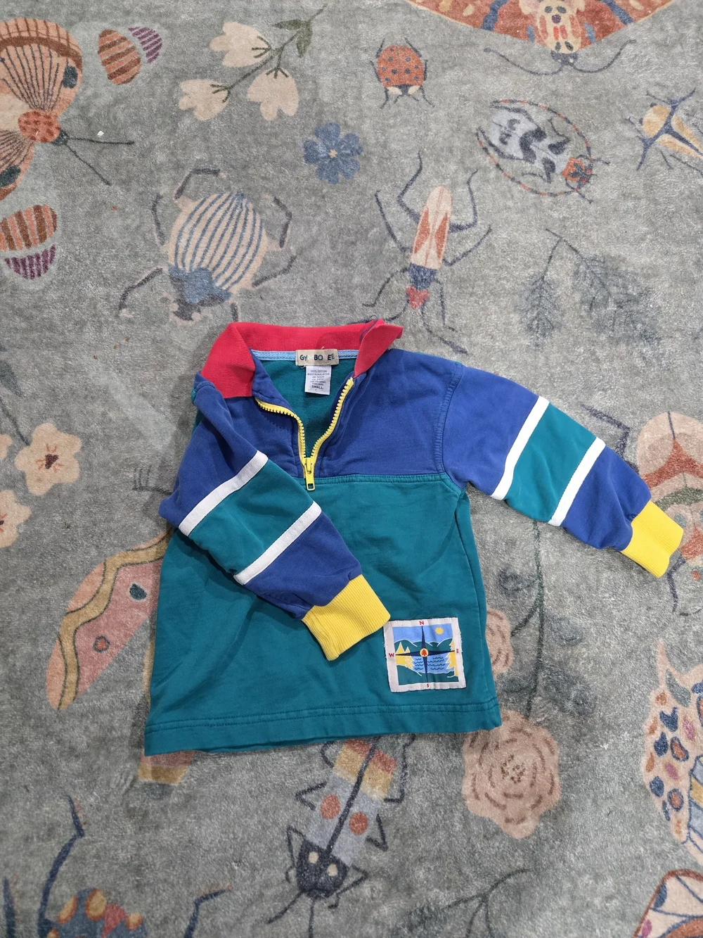 Vintage Gymboree Teal, Blue, Pink & Yellow Colorblock Zip Pullover